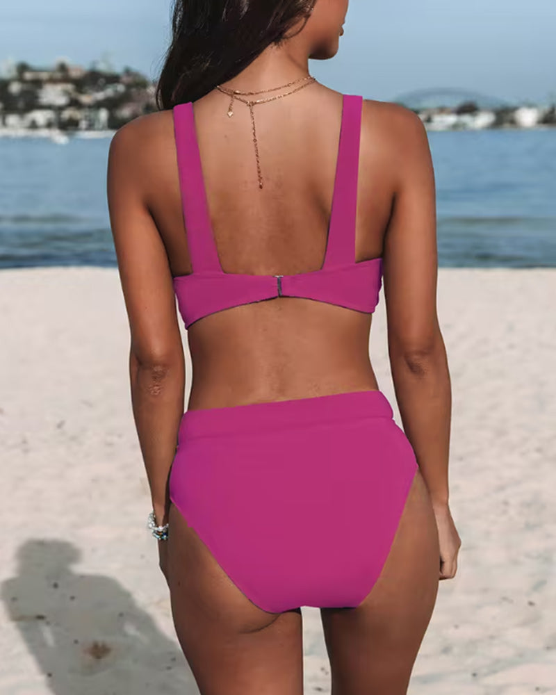 Conjunto de Biquíni Feminino com Decote Profundo em V e Cintura Alta