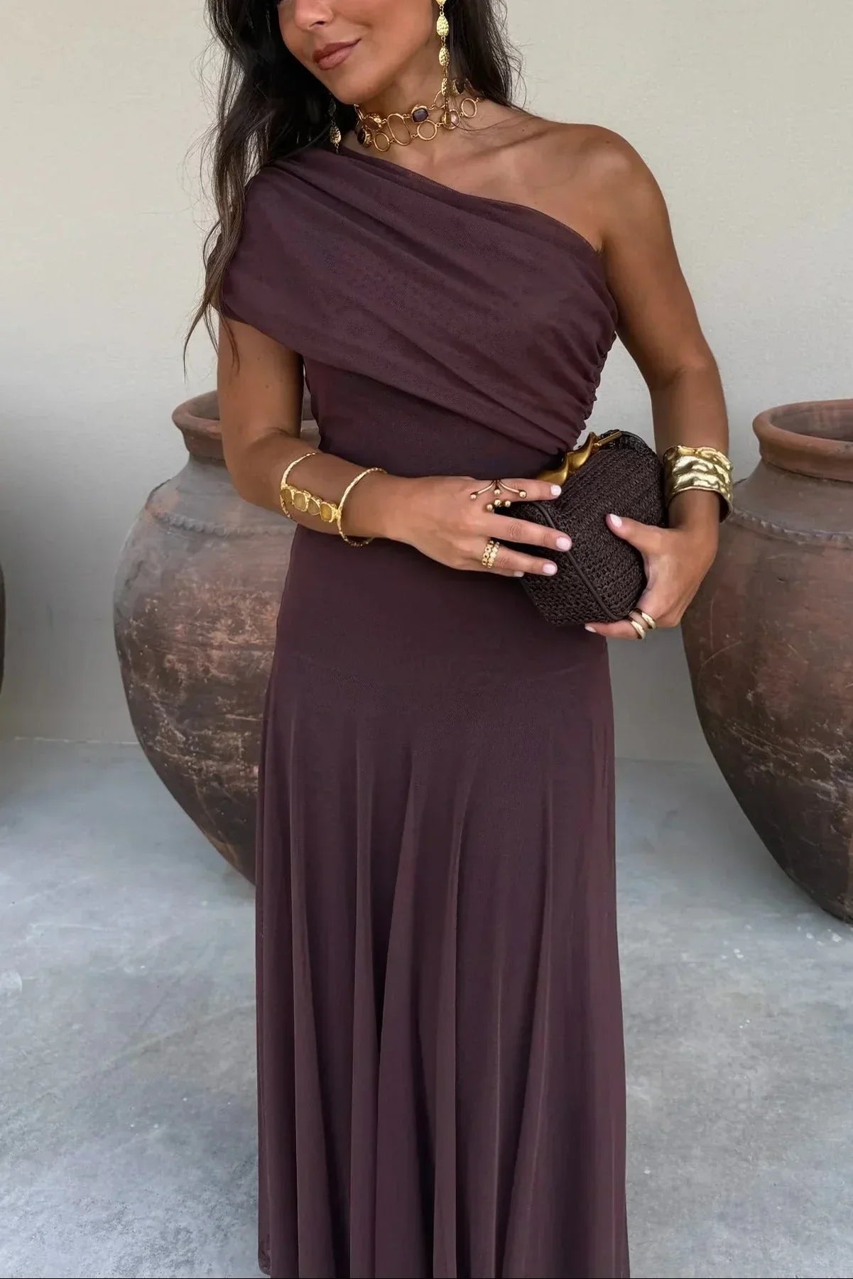 Women’s Off Shoulder Draped Waist Wedding Guest Maxi Dress