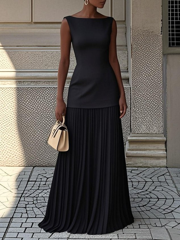 Kvinders Plisserede Maxi Kjole Elegant Formelt Silhuet