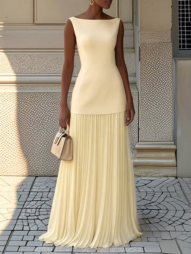 Kvinders Plisserede Maxi Kjole Elegant Formelt Silhuet