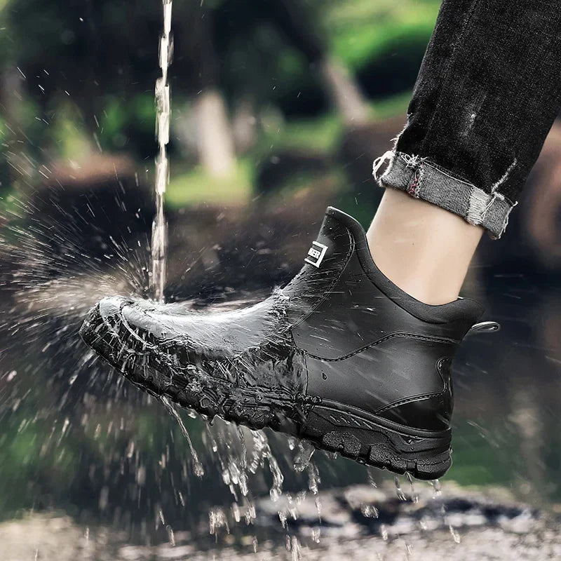 Bottes de pluie imperméables pour hommes, montantes à la cheville – chaussures urbaines antidérapantes pour les trajets sous la pluie et les activités en plein air