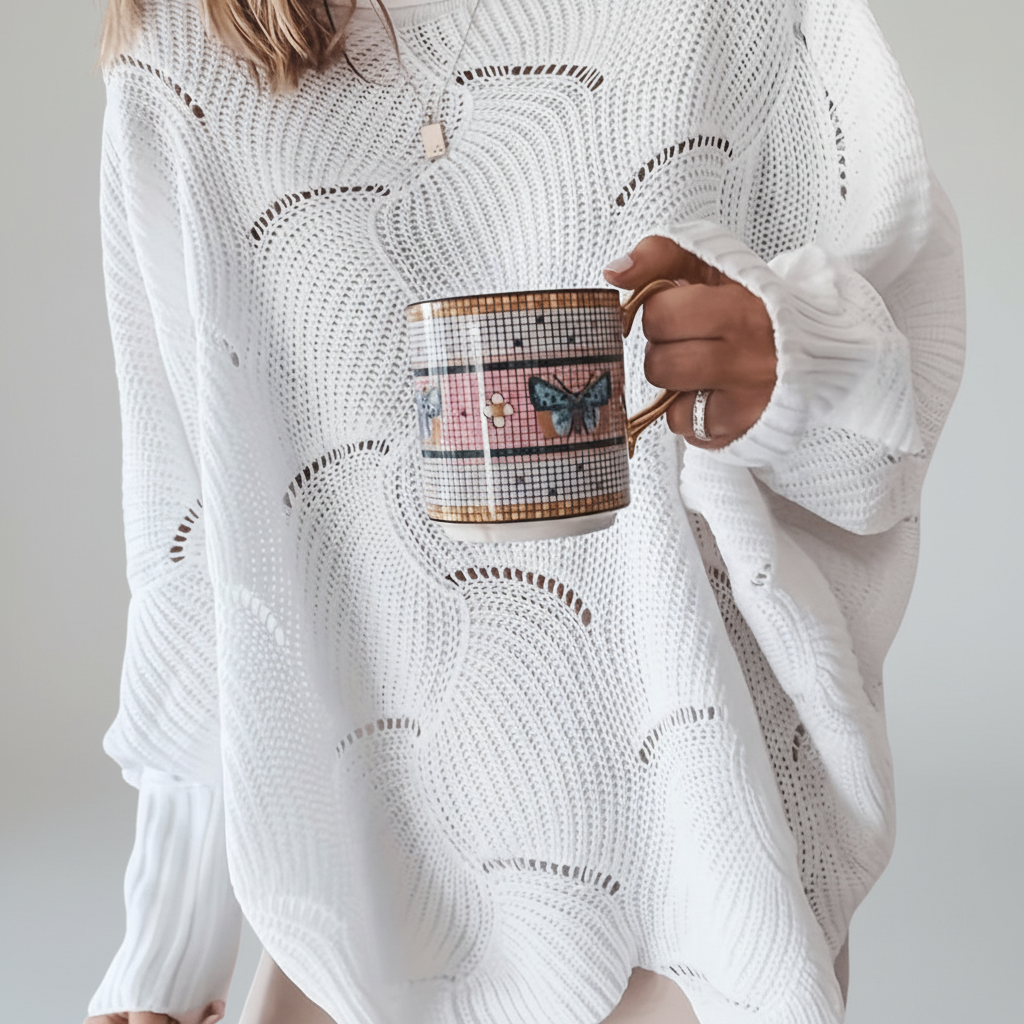 Suéter de punto abierto oversize para mujer con dobladillo asimétrico drapeado