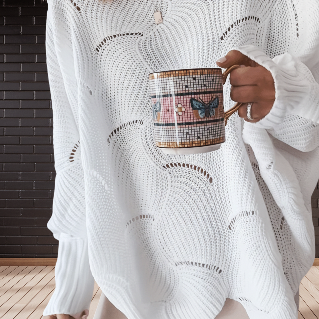 Suéter de punto abierto oversize para mujer con dobladillo asimétrico drapeado