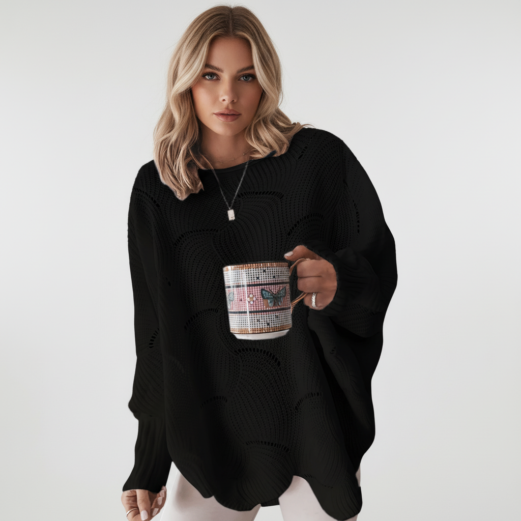 Suéter de punto abierto oversize para mujer con dobladillo asimétrico drapeado