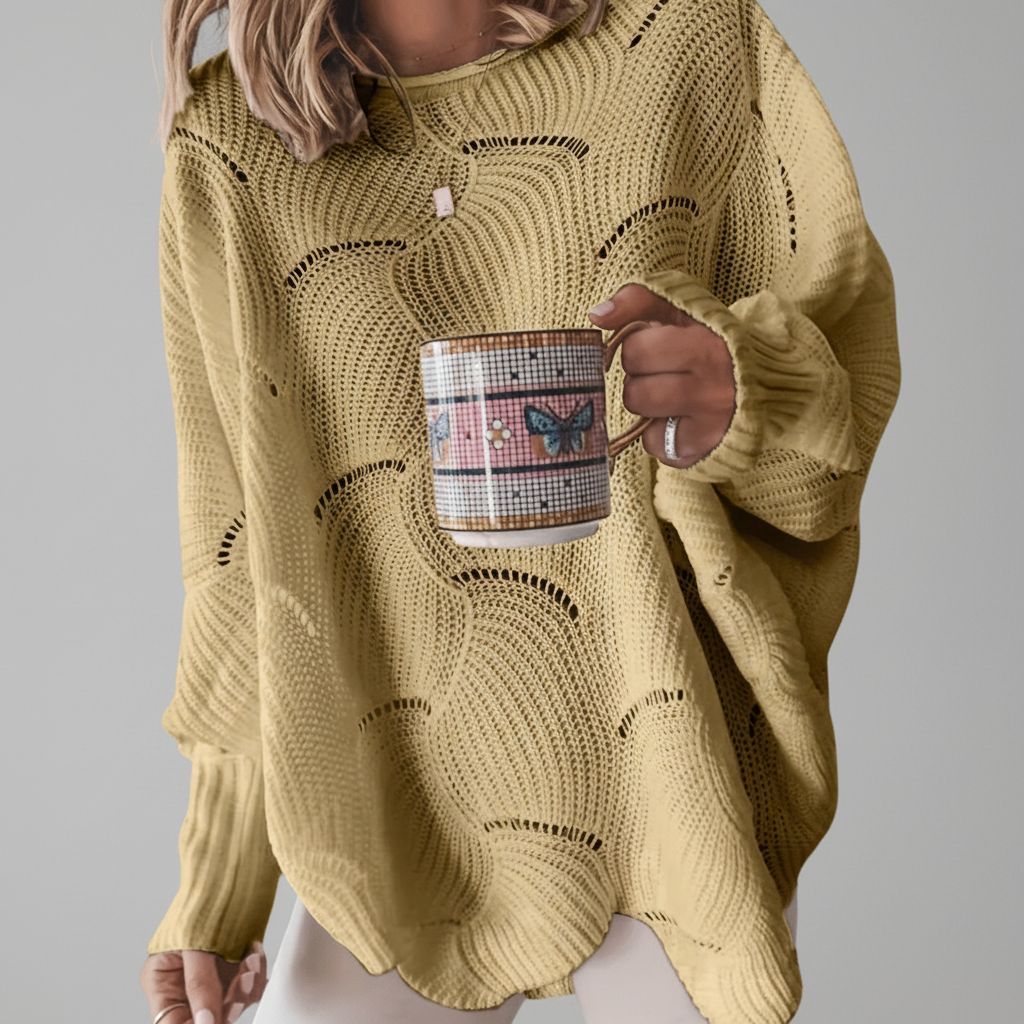 Suéter de punto abierto oversize para mujer con dobladillo asimétrico drapeado