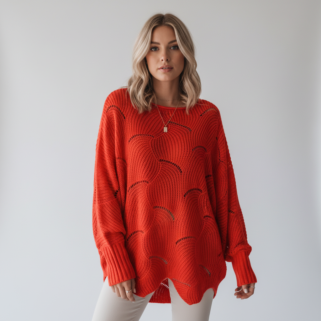 Suéter de punto abierto oversize para mujer con dobladillo asimétrico drapeado