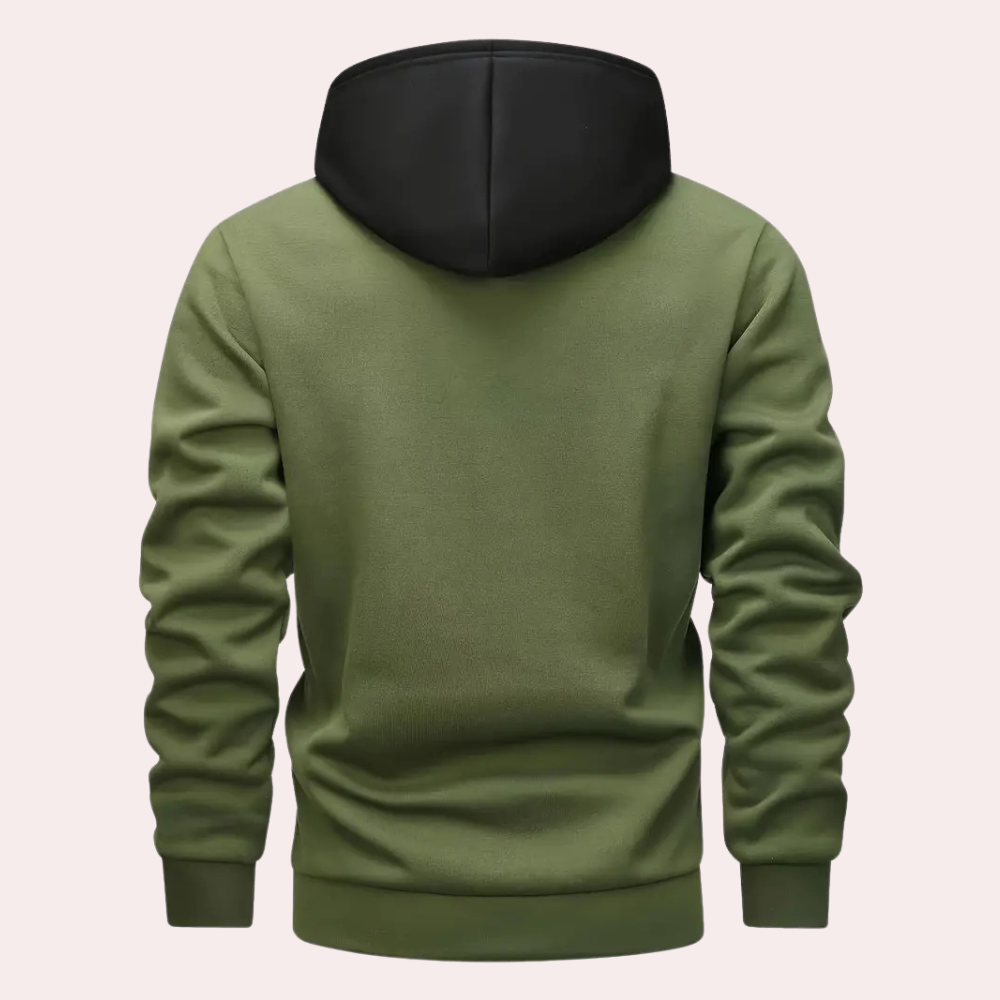 Felpa con cappuccio da uomo, modello pullover con pannello a contrasto, coulisse e stile casual streetwear