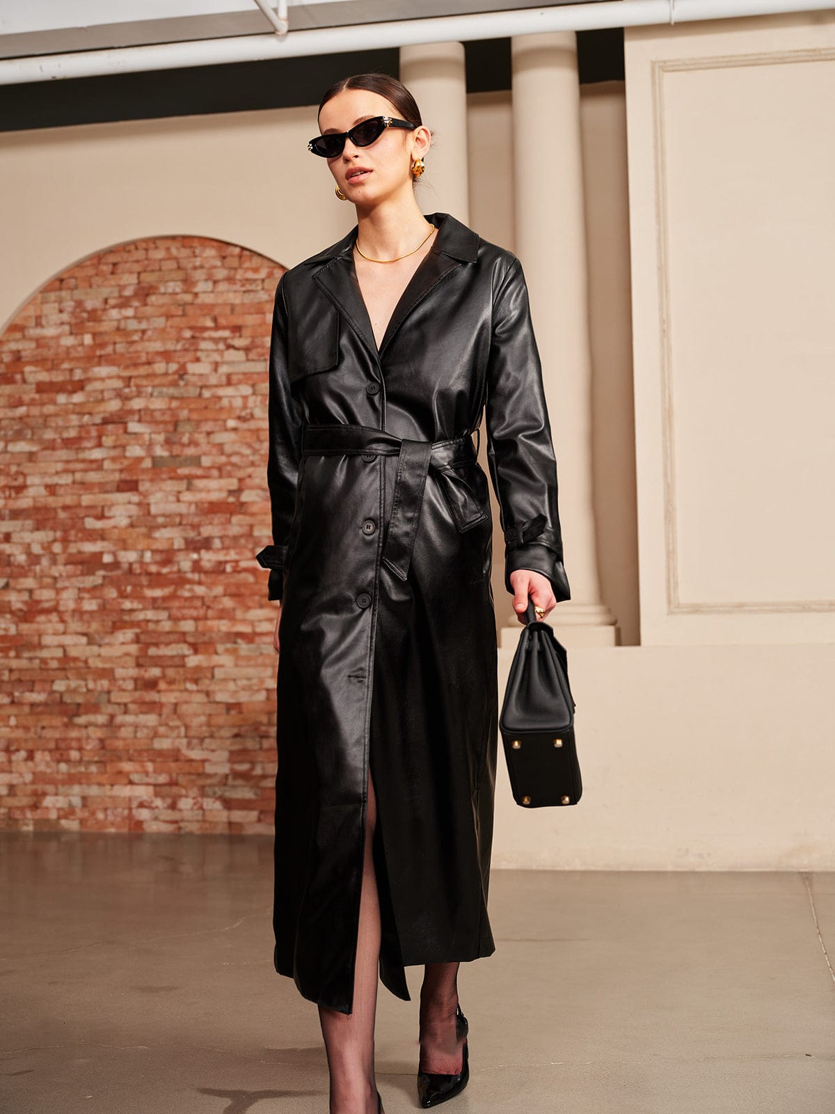 Luxury Leather Look Lightweight Summer Jacket for Women Elegant Belted Button Up Design