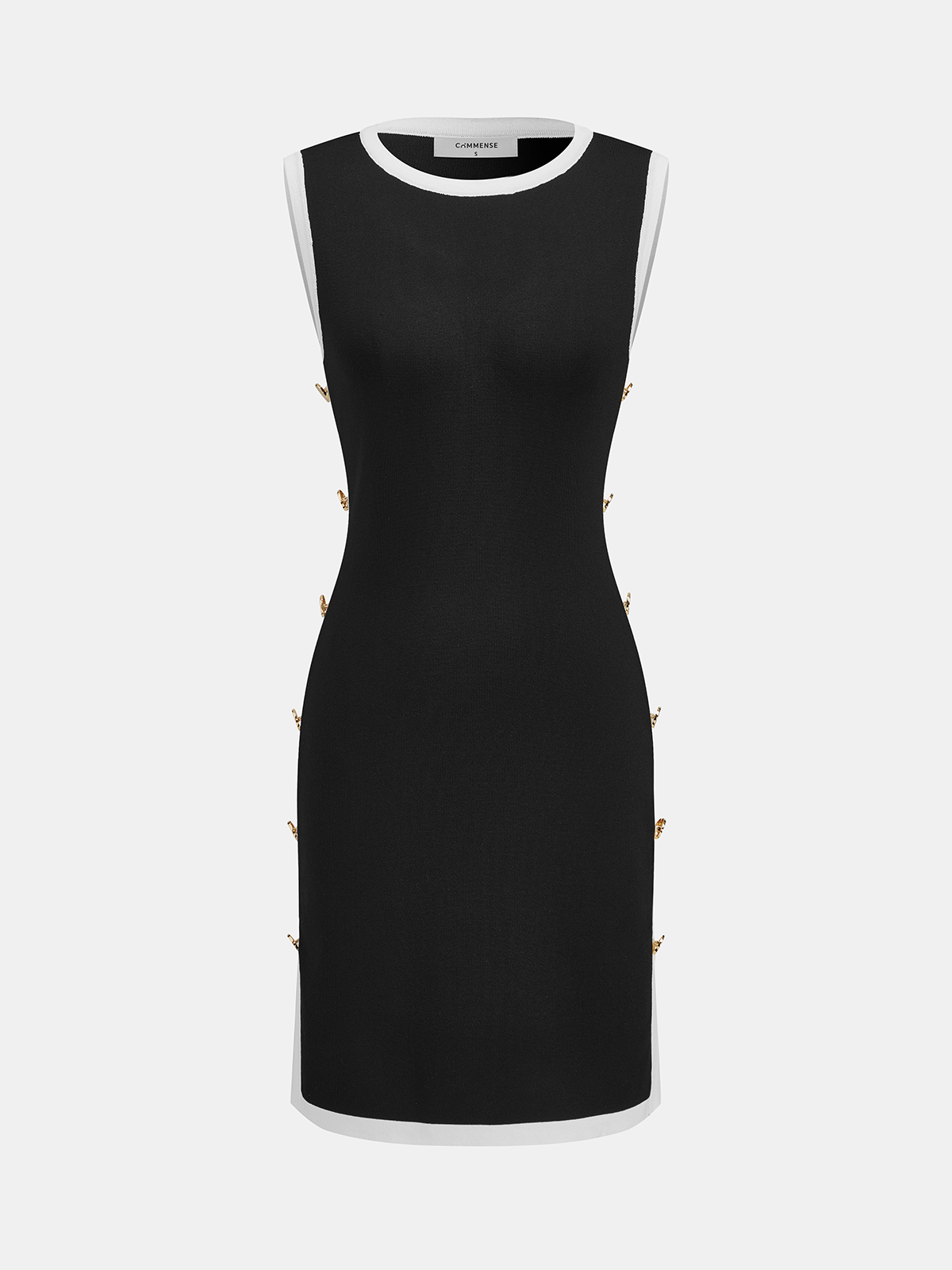 Mouwloze mini-jurk van geribd tricot voor dames - aansluitende jurk met ronde hals en figuurvolgende pasvorm, contrasterende afwerking en decoratieve knopen aan de zijkant voor een elegante zomerlook