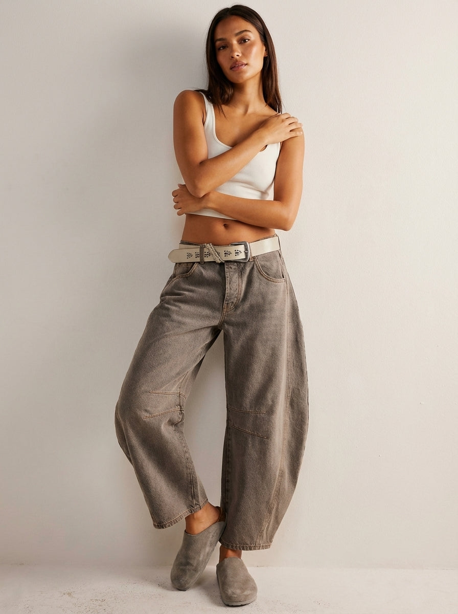 Jeans donna a gamba larga rilassata con vita alta
