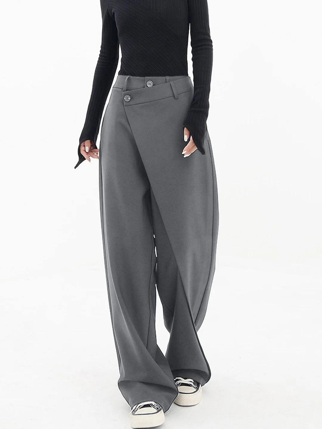 Pantaloni da donna asimmetrici a gamba larga, taglio rilassato e contemporaneo