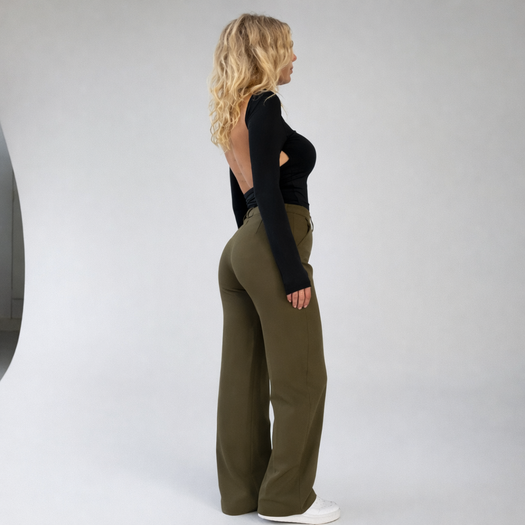 Pantalon droit taille haute pour femme, pantalon habillé avec plis sur le devant et poches latérales