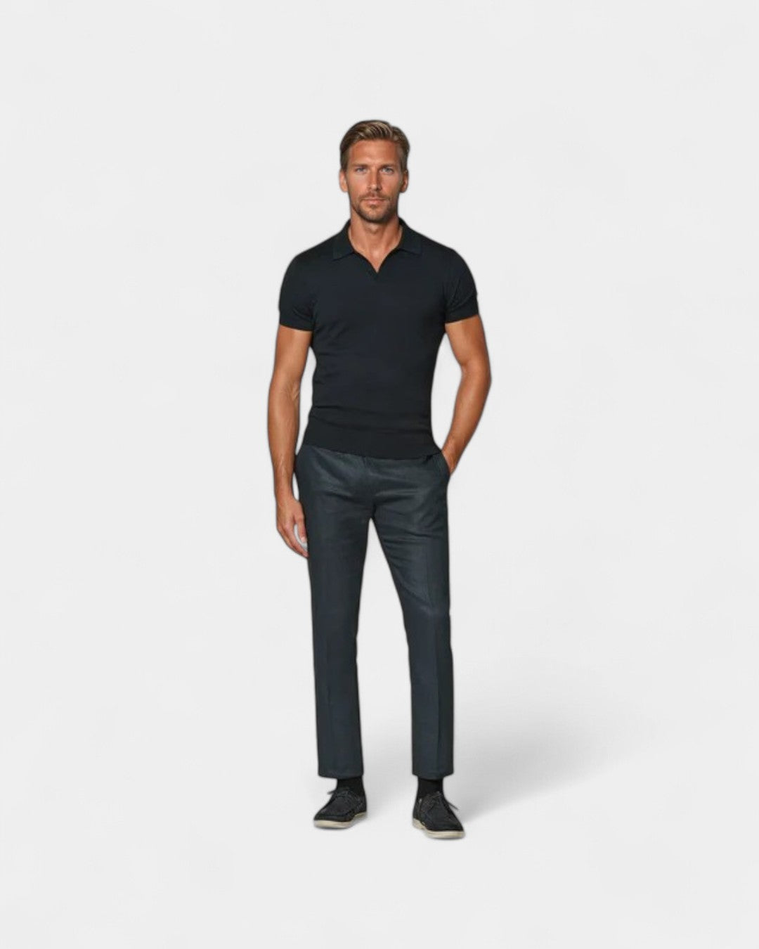 Herre Slim Fit Polo Kortærmet Letvægt Åndbar Elegant Smart Casual Tæt Pasform Top