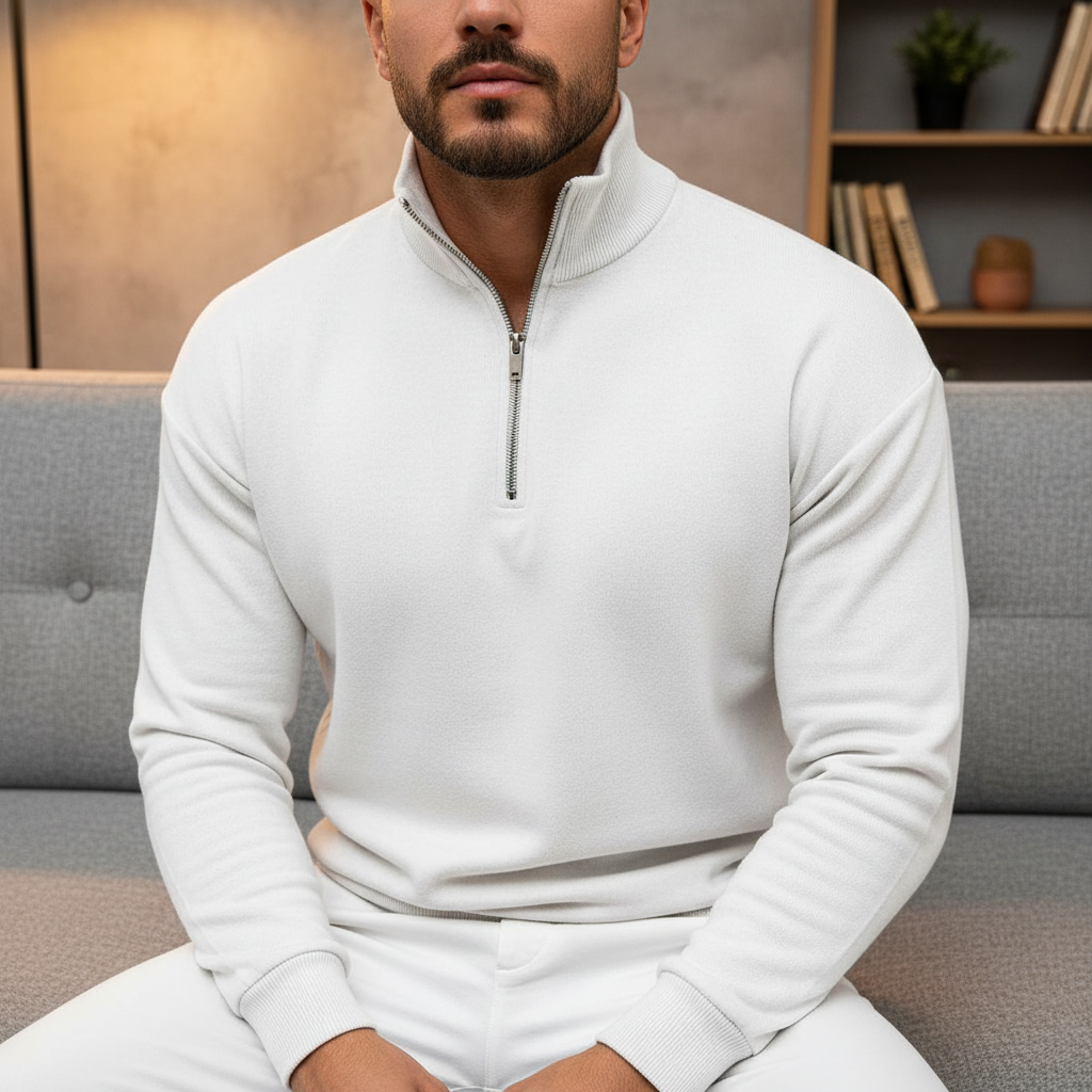 Herres minimal kvart-zip sweater med ståkrave