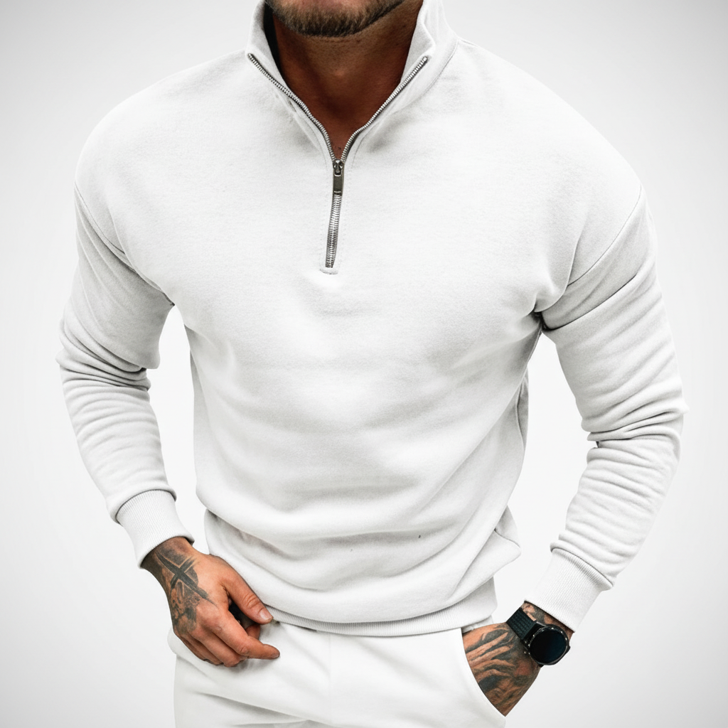 Herres minimal kvart-zip sweater med ståkrave