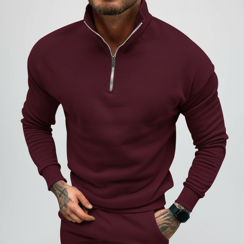 Herres minimal kvart-zip sweater med ståkrave