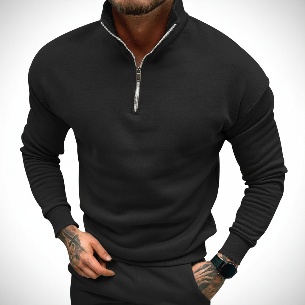Herres minimal kvart-zip sweater med ståkrave