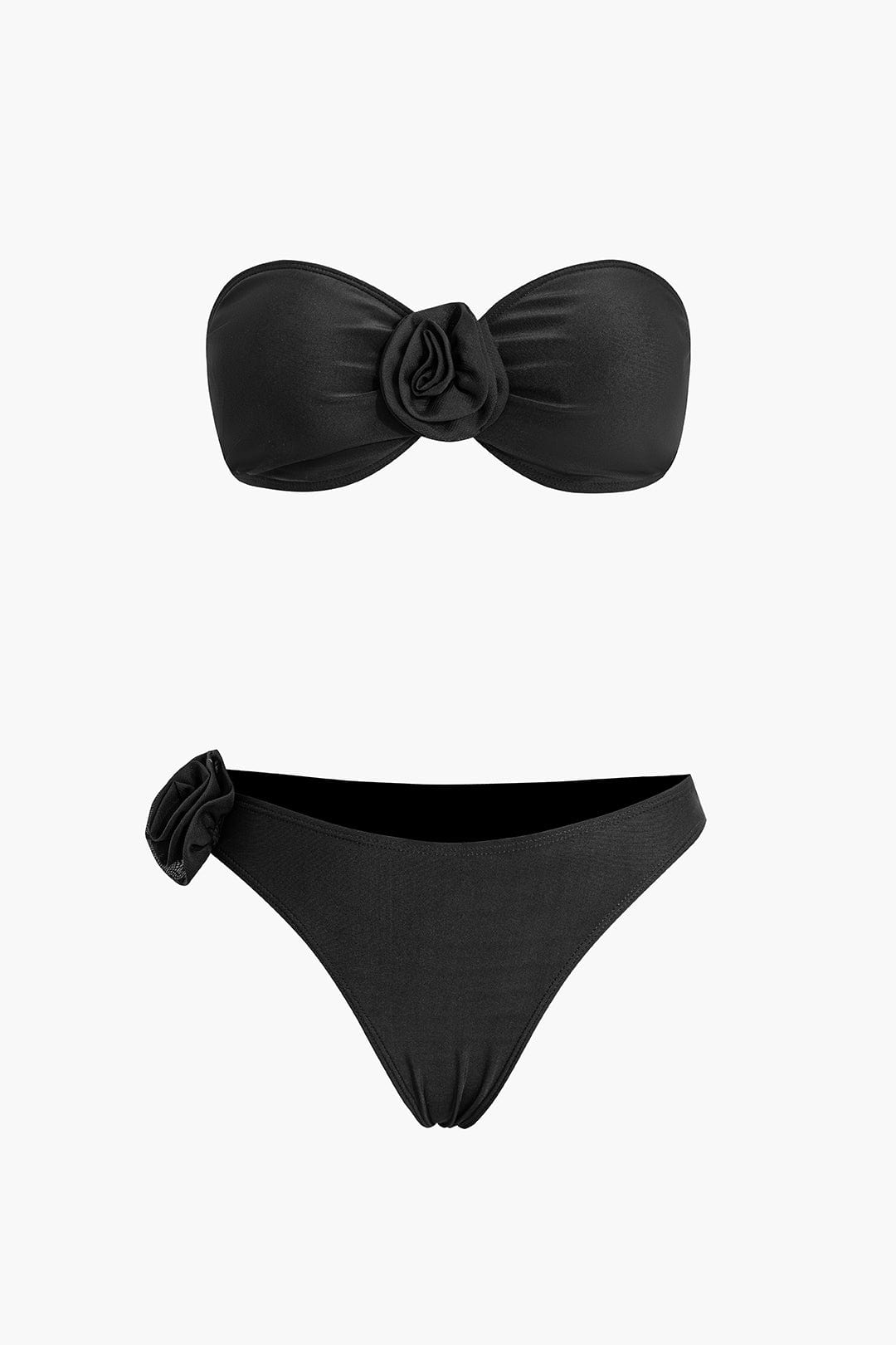 Dámské bandeau bikiny s květinovým akcentem a vysokým střihem