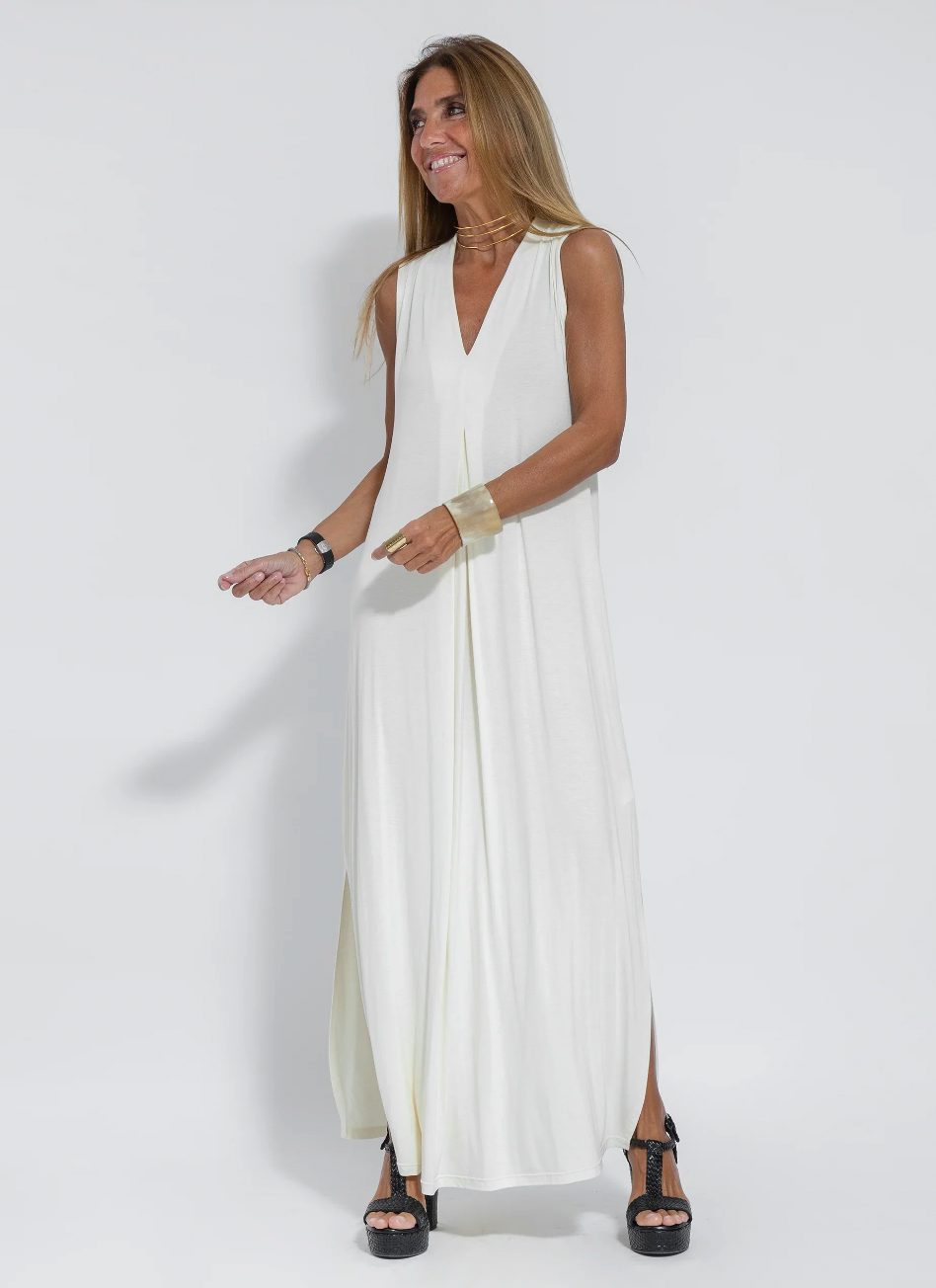 Dámský elastický maxi šaty a kardigan set – elegantní dvoudílný outfit do práce i na chytré neformální nošení
