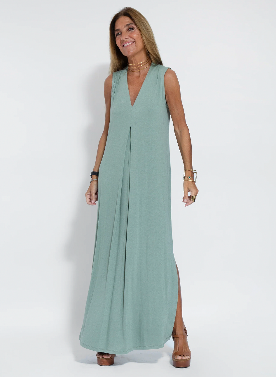 Dámský elastický maxi šaty a kardigan set – elegantní dvoudílný outfit do práce i na chytré neformální nošení