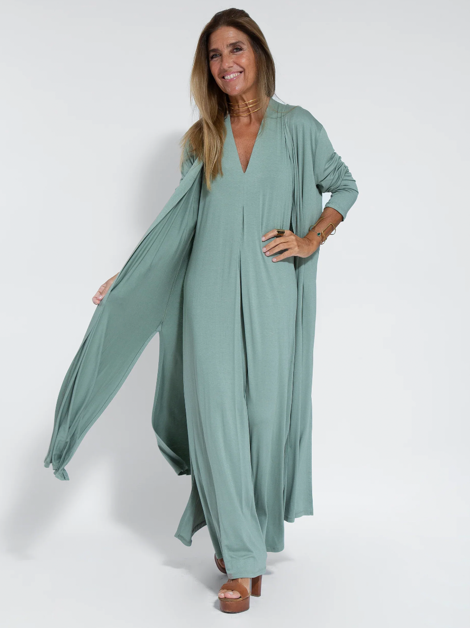 Women's Stretch Maxi Dress and Cardigan Set – Elegant Two-Piece Outfit