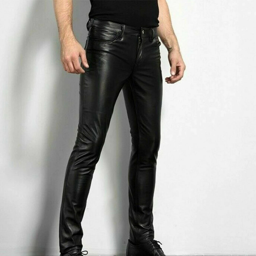 Ανδρικό Παντελόνι Slim Fit από Συνθετικό Δέρμα Μοντέρνο Στυλ Streetwear