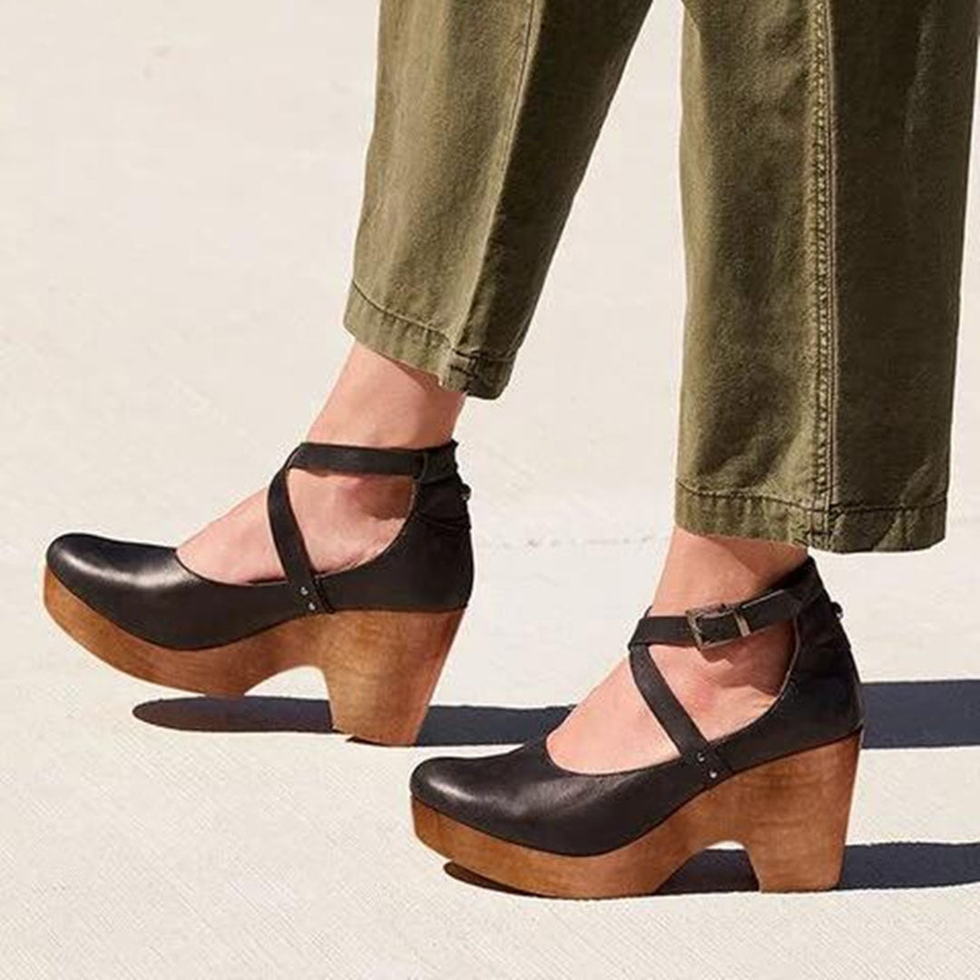 Sapatos Mary Jane de plataforma para mulher – sapatos de salto com tiras e biqueira fechada para usar na cidade