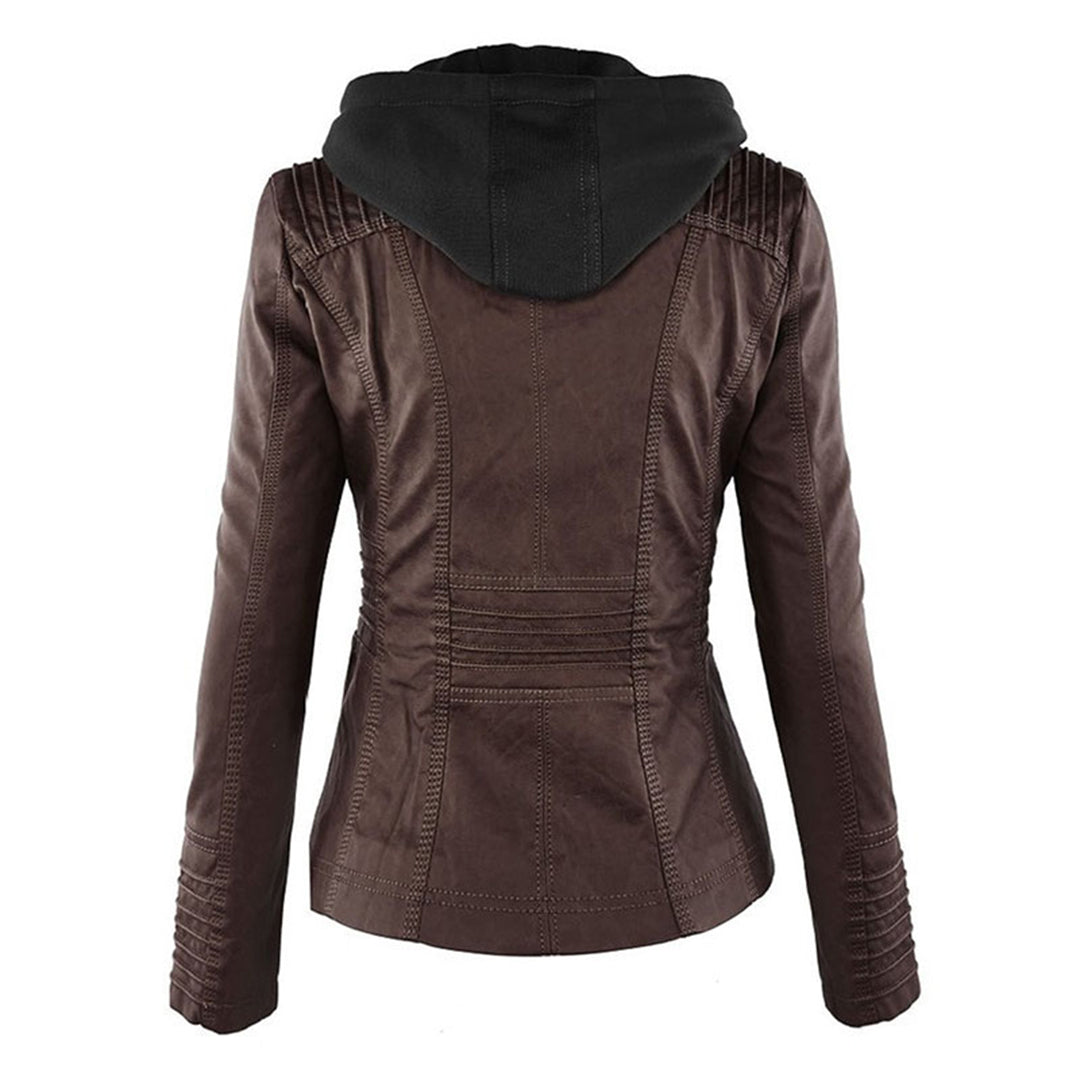 Damesjas met capuchon in lederlook en ritsdetails - getailleerd silhouet voor dagelijks gebruik en styling in het tussenseizoen
