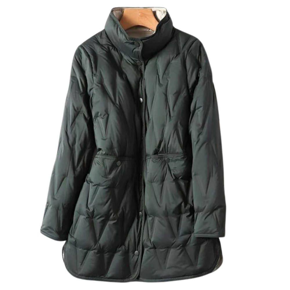 Chaqueta de plumón larga para mujer – Abrigo ligero acolchado para superponer prendas con elegancia en invierno
