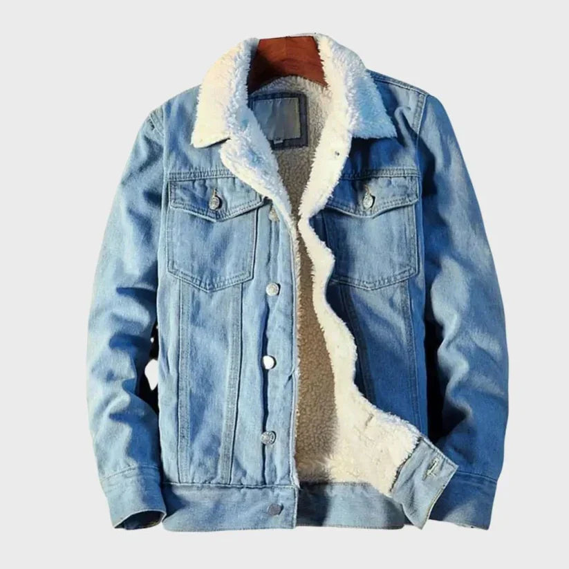 Men’s Warm-Lined Denim Winter Jacket – Classic Short Trucker Layer for Casual Everyday Wear Autumn Winter Outfits Weekend Styling and Cold-Weather City Dressing