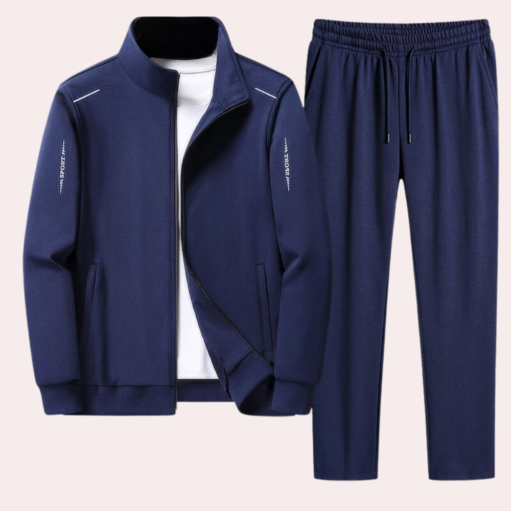 Men’s Stand Collar Tracksuit Set – Durable Zip Jacket and Joggers for City Wear