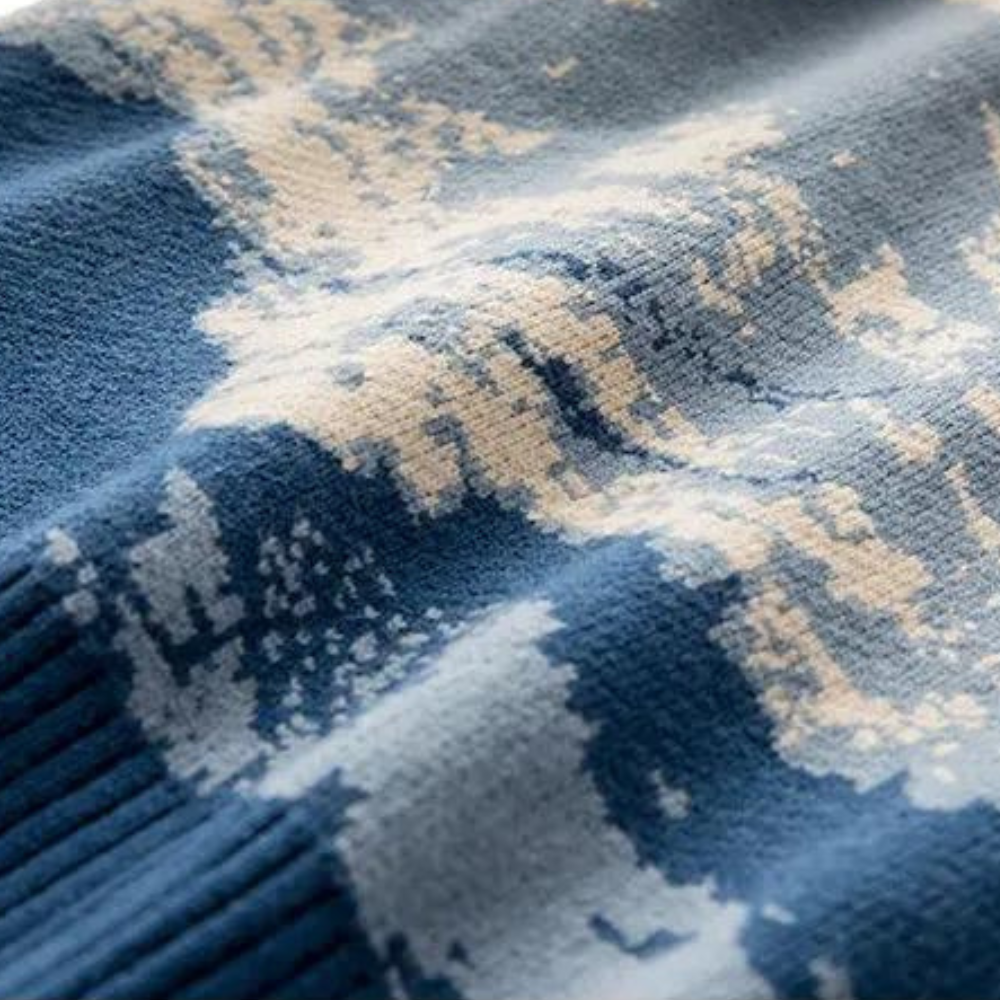 Herre oversized strikket sweater med print og ribbet kant