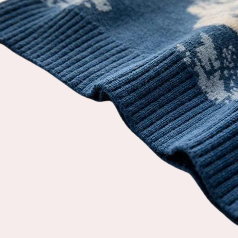 Herre oversized strikket sweater med print og ribbet kant
