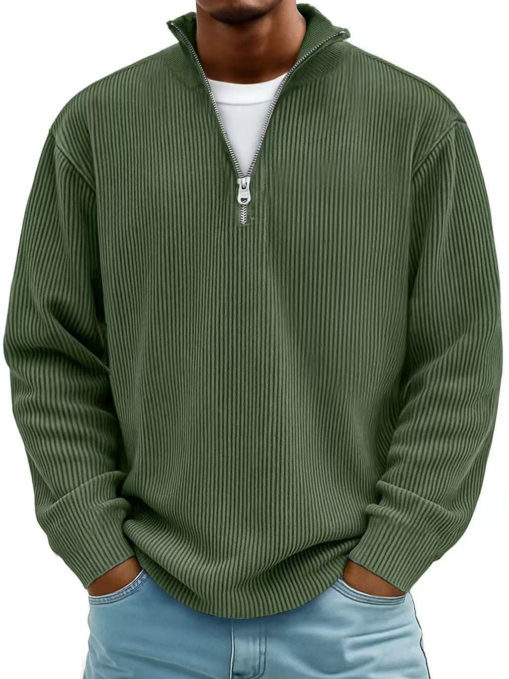 Pánská žebrovaná mikina s polovičním zipem, volný oversized střih, ležérní pletenina