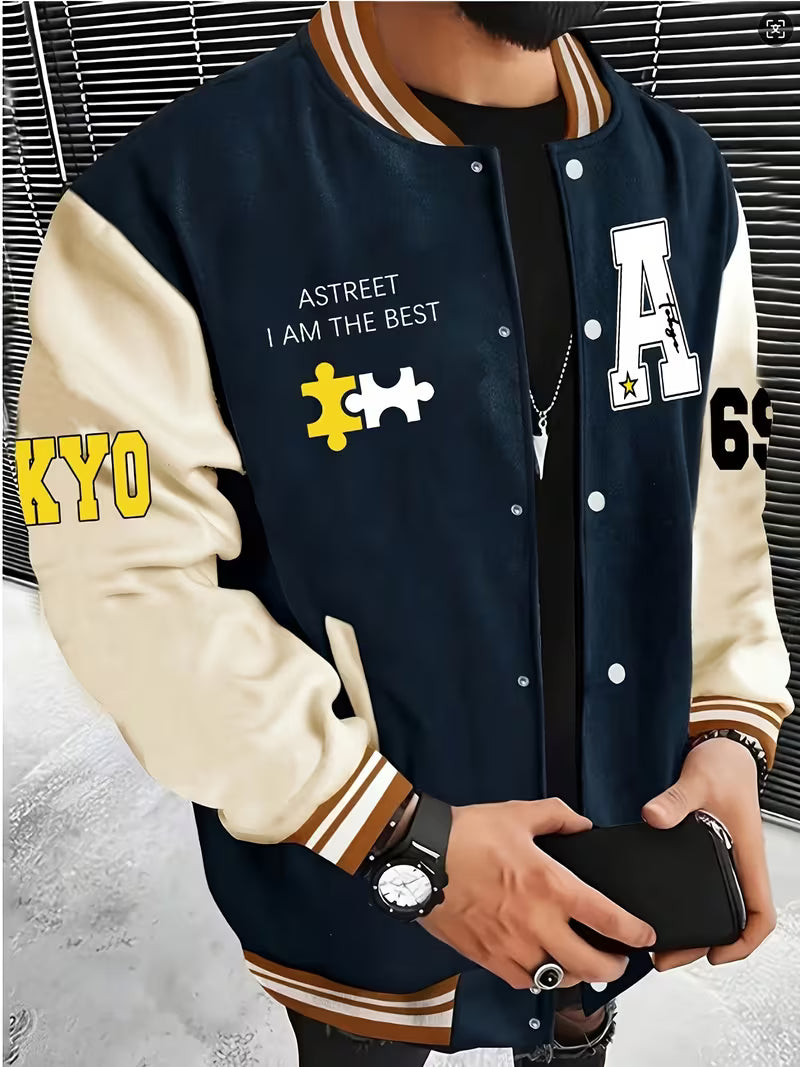 Men’s Colour Block Jacket – Casual Baseball Collar Zip Up Lightweight Autumn Outerwear