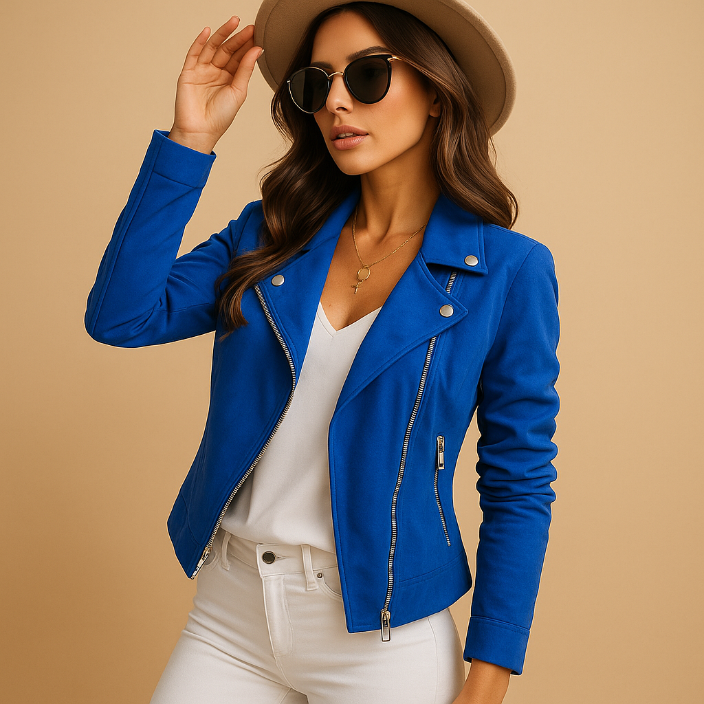 Dámská asymetrická motorkářská bunda na zip – strukturovaný krátký moto styl pro smart casual každodenní nošení