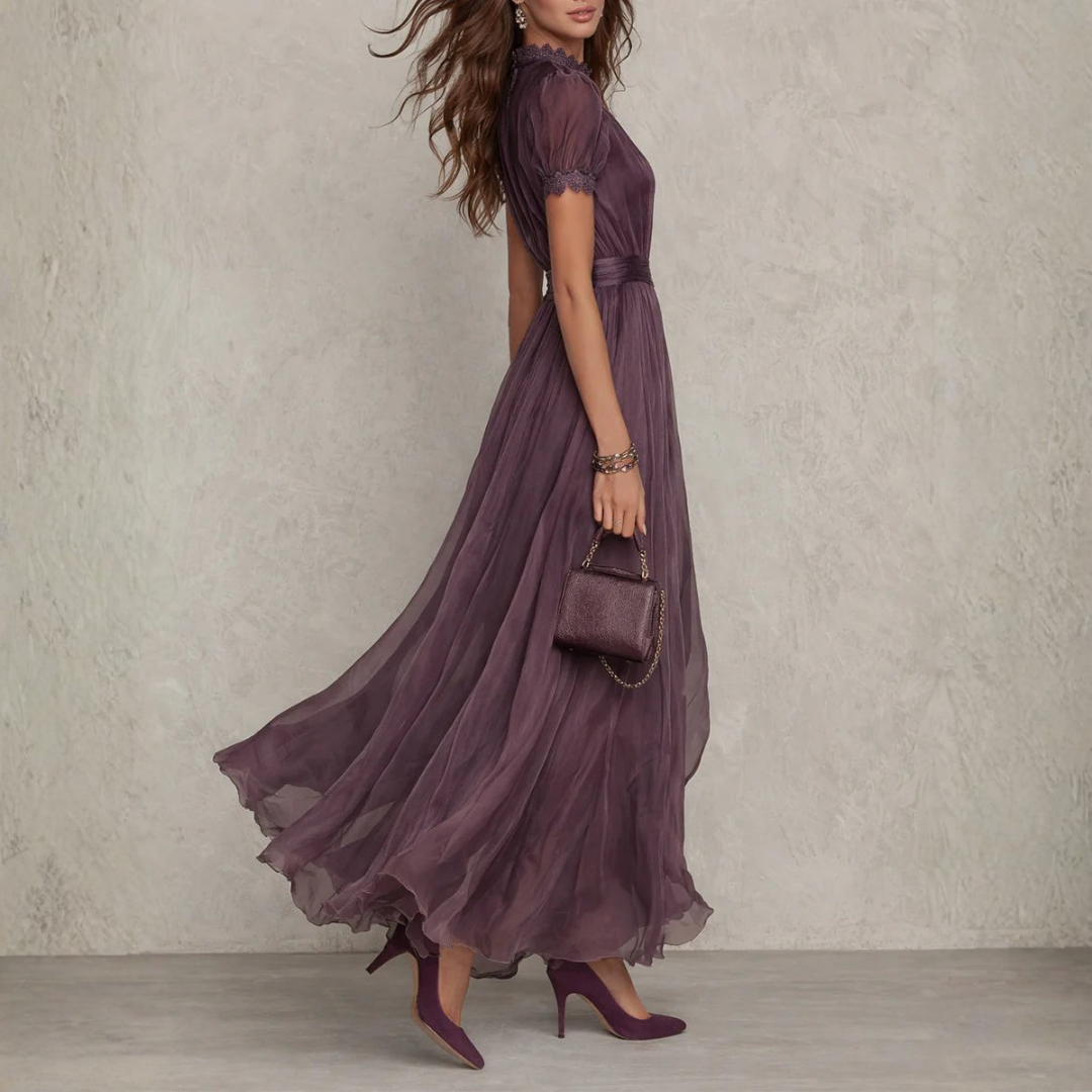 Women’s Lace Detail Maxi Dress Flowing Evening Gown