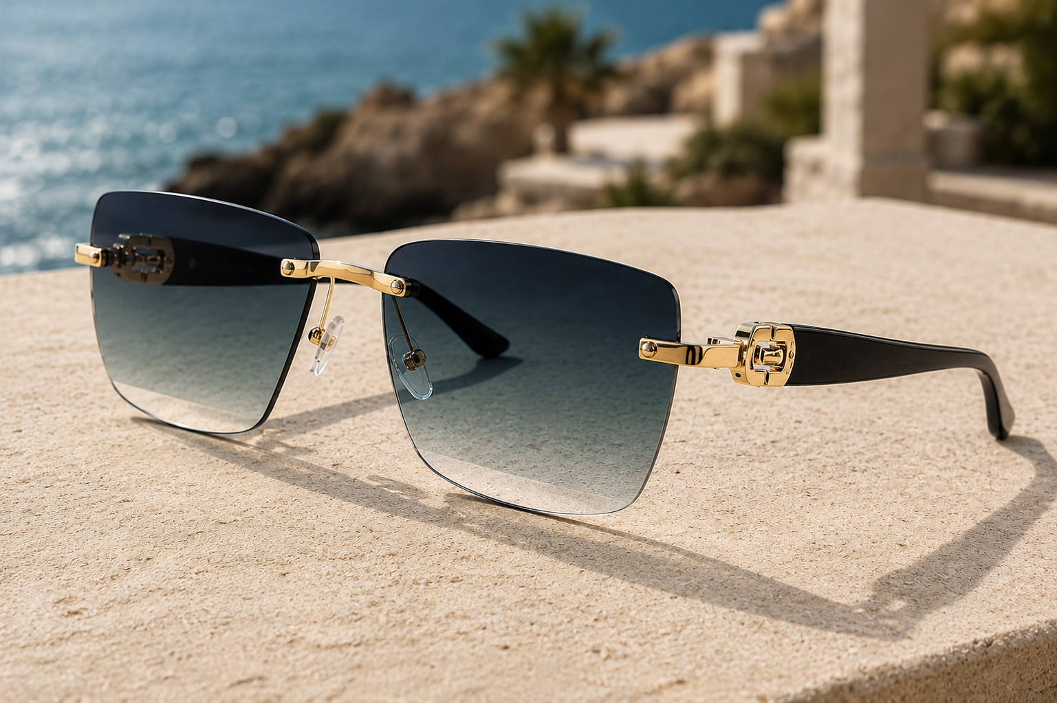 Men’s Rimless Square Sunglasses Lightweight Luxury Eyewear