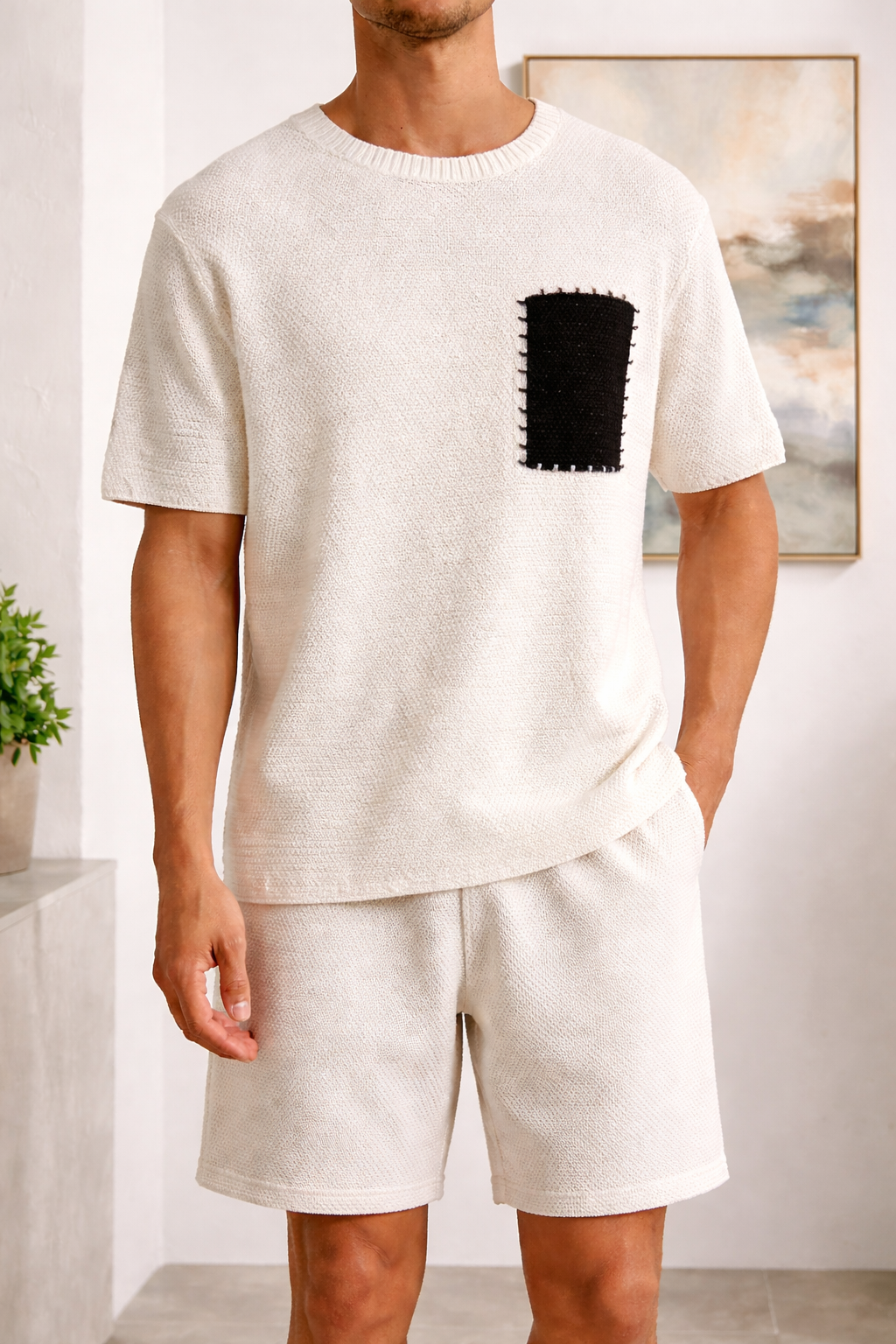 Men’s Textured Knit Short Sleeve T-Shirt and Shorts Co-Ord Set