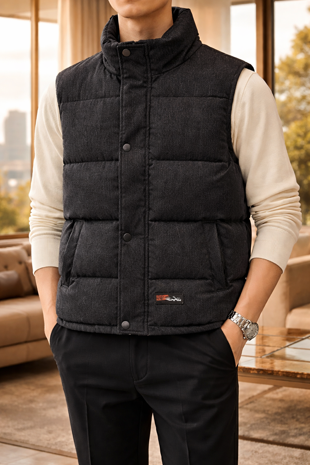 Chaleco acolchado para hombre con cuello alto y sin mangas