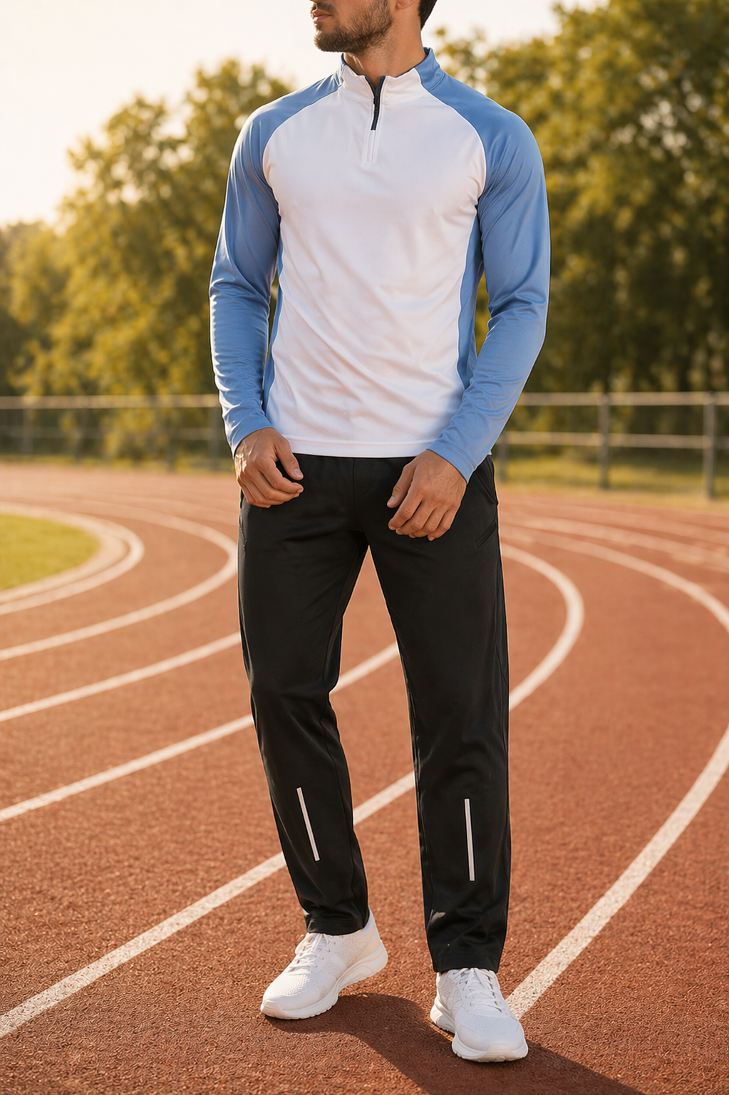 Herre træningssæt med halv lynlås, joggers til sport og performance activewear