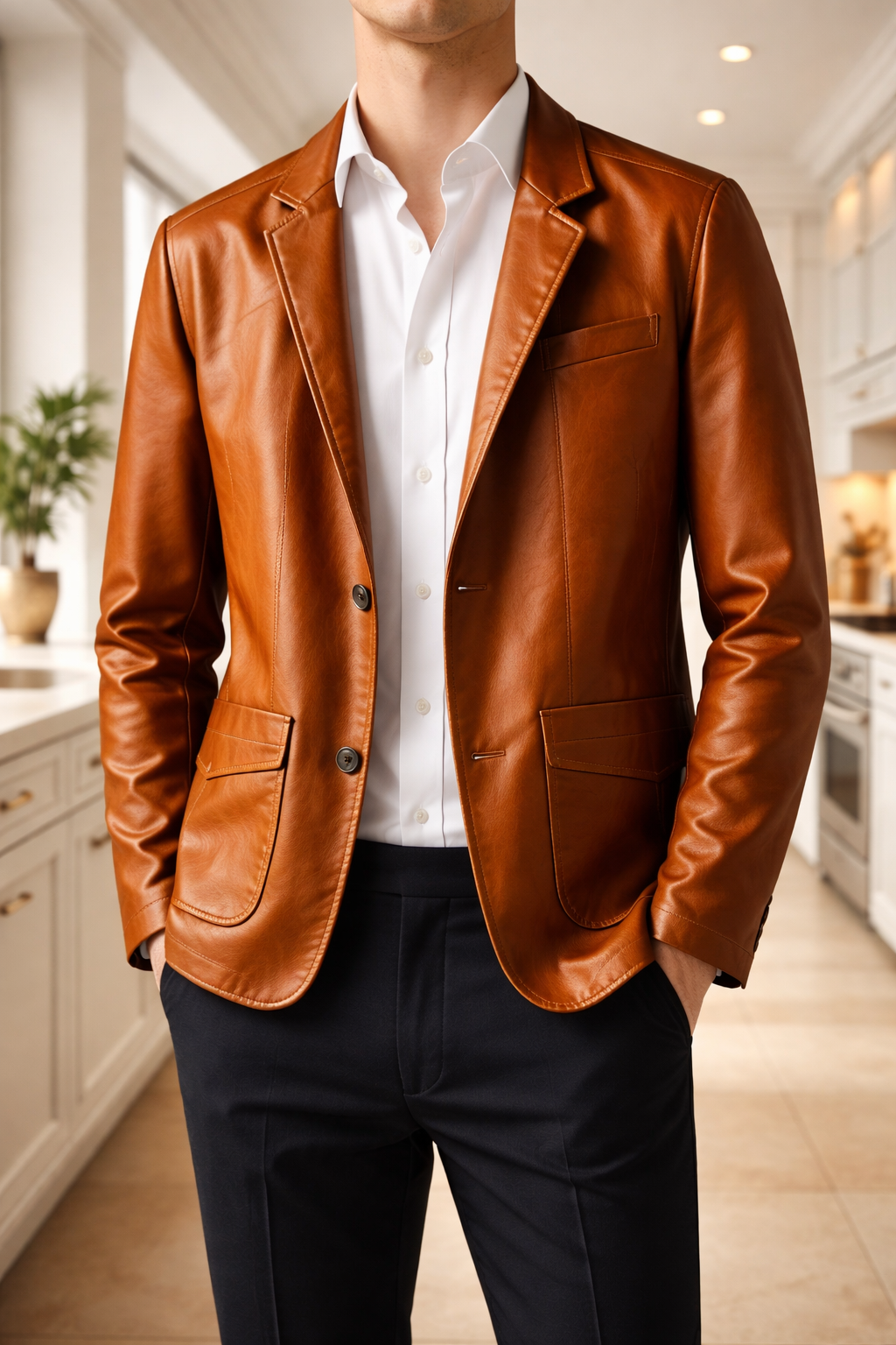Giacca Blazer da Uomo in Pelle Monopetto Casual Elegante