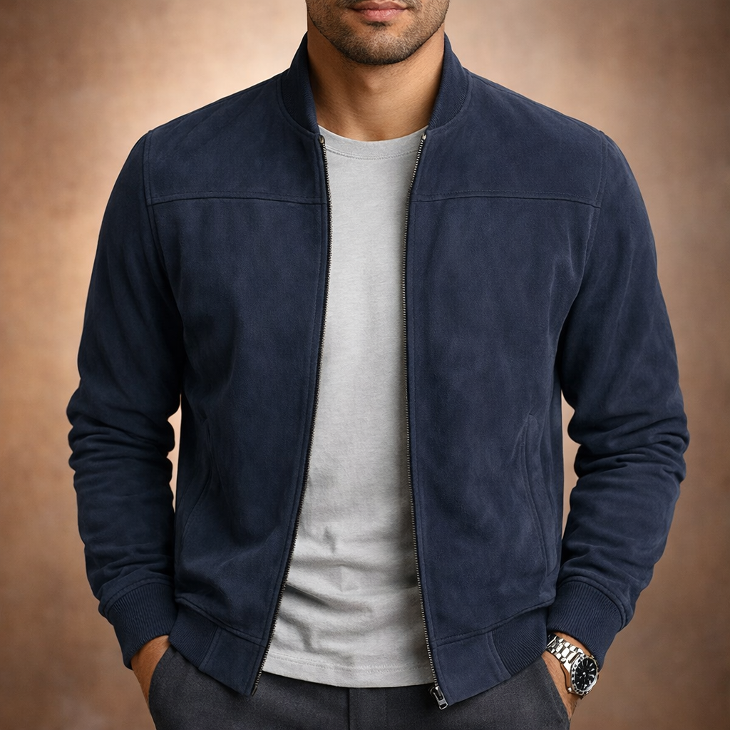 Chaqueta bomber de ante para hombre, ligera, elegante e informal, para todas las estaciones