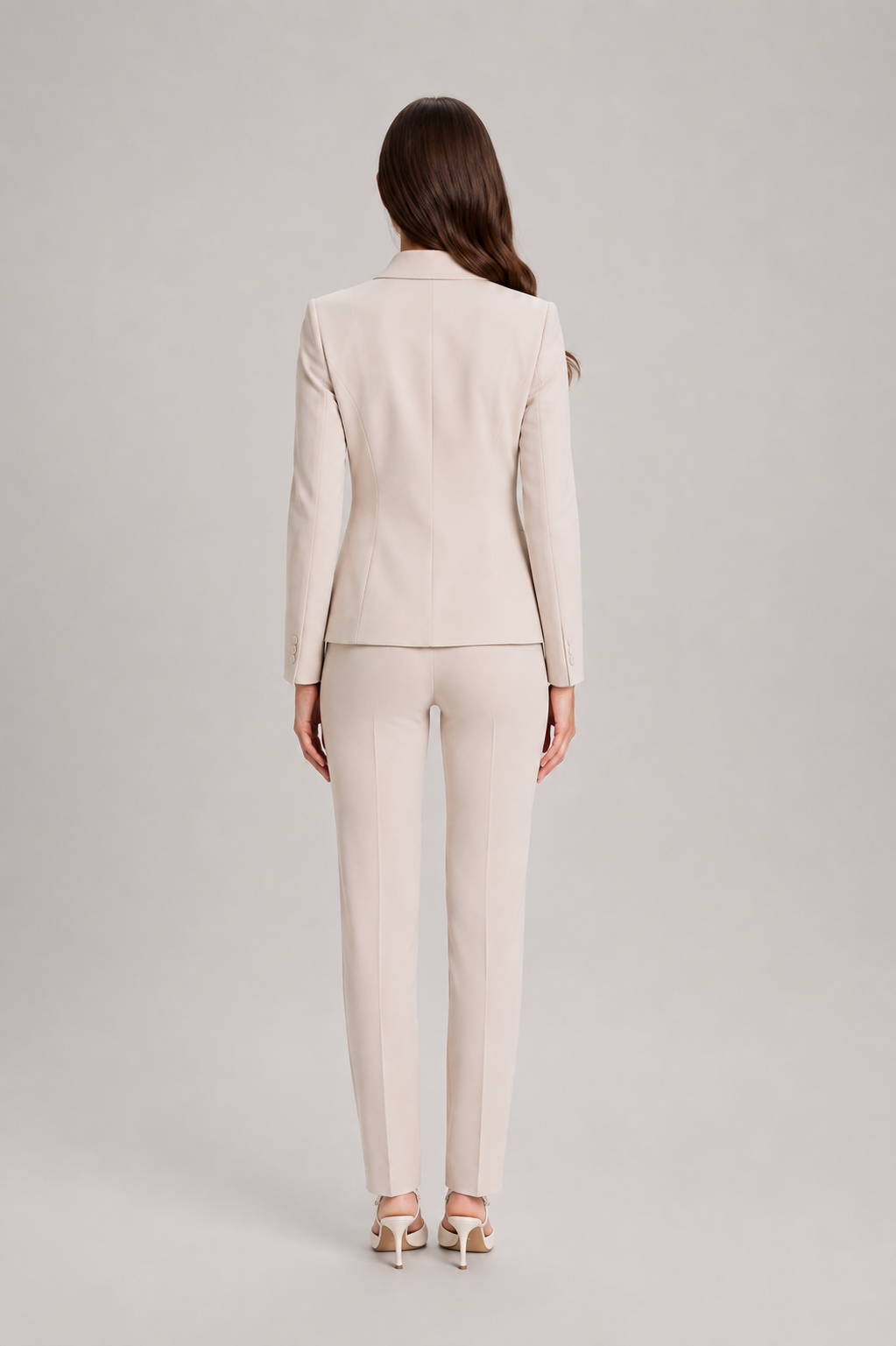 Asymmetrisch damespak met pantalon - Getailleerd jasje met overslag aan de voorkant en pantalon met rechte pijpen voor kantoor en zakelijke kleding