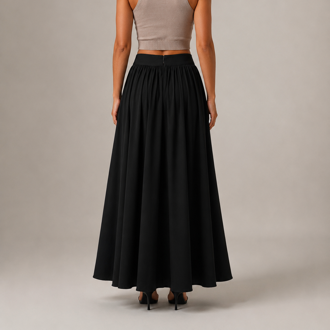 Vloeiende maxi-rok met hoge taille voor dames - gerimpeld A-lijnmodel voor werk, vakanties en avondkleding
