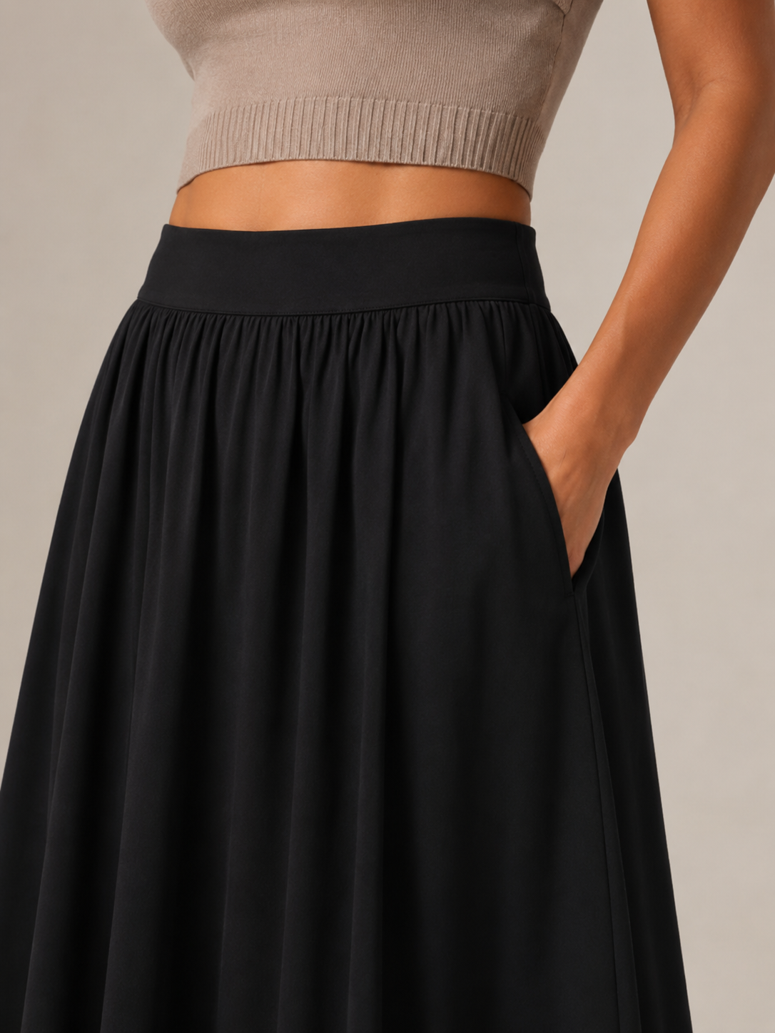 Vloeiende maxi-rok met hoge taille voor dames - gerimpeld A-lijnmodel voor werk, vakanties en avondkleding