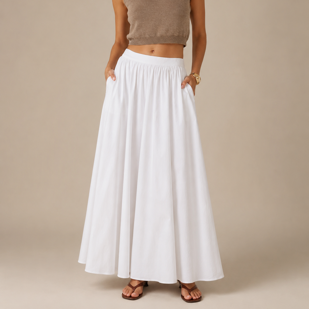 Vloeiende maxi-rok met hoge taille voor dames - gerimpeld A-lijnmodel voor werk, vakanties en avondkleding