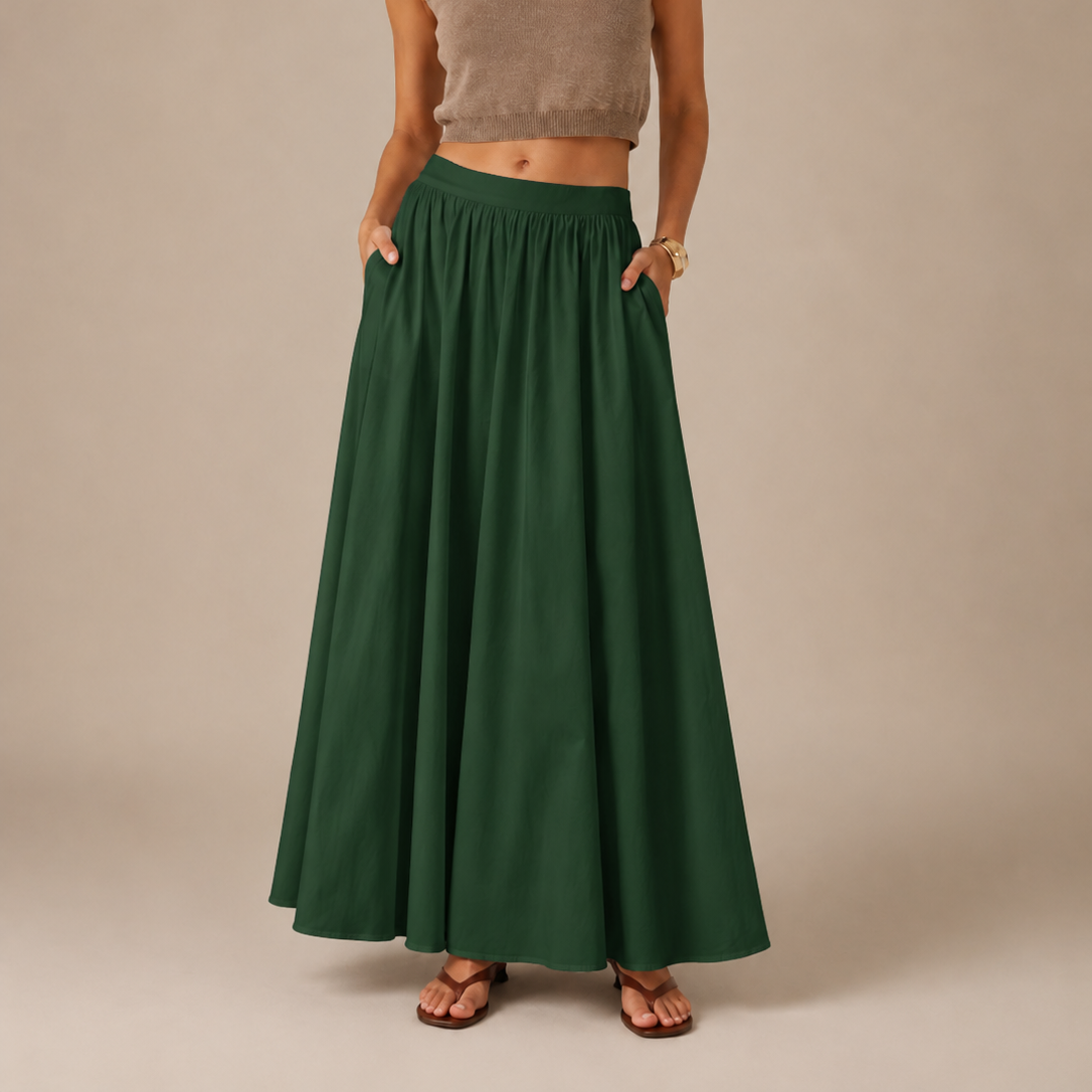 Vloeiende maxi-rok met hoge taille voor dames - gerimpeld A-lijnmodel voor werk, vakanties en avondkleding
