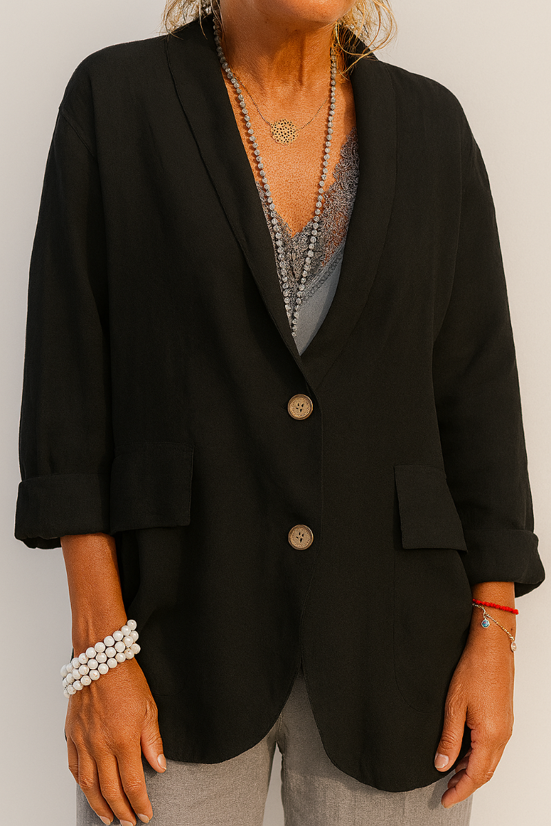 Blazer da donna in lino morbido con bottoni, giacca casual a strati