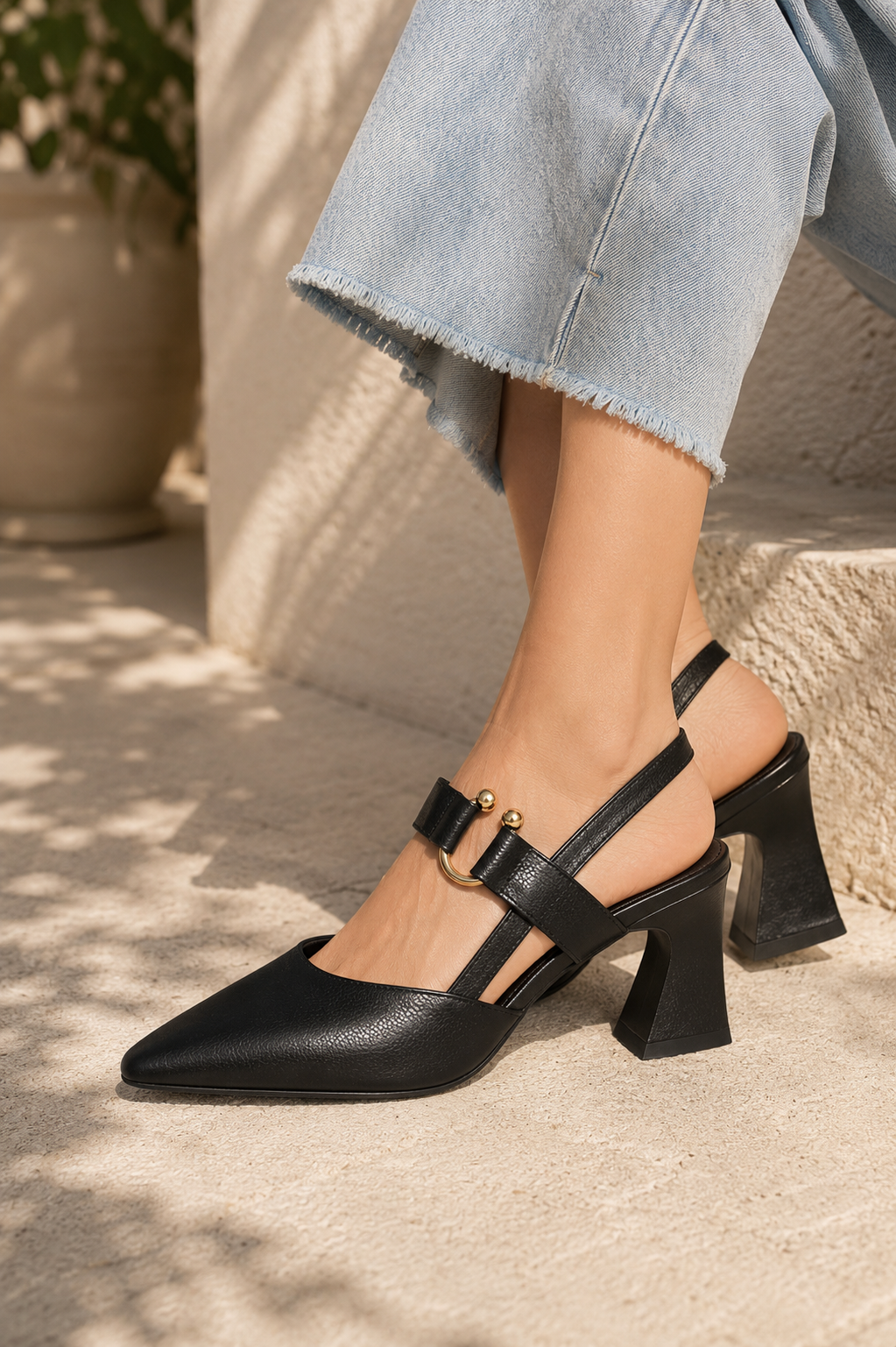 Damespidsede Slingback Blokhæle